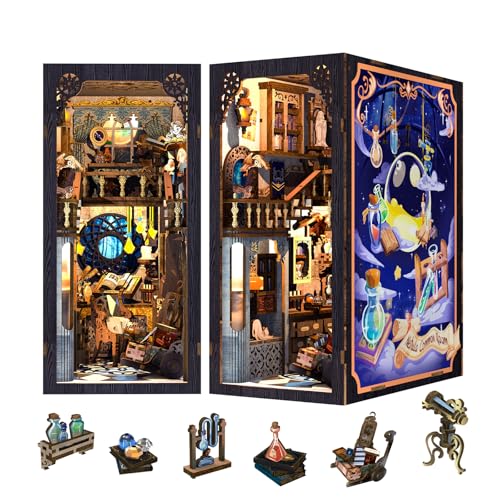 Fsolis DIY Book Nook Kit,Puppenhaus Miniatur Haus Kit mit LED Leuchten und Einsteckbar Staubschutzplatte,3D Puzzle Buchstützen aus Holz,Kreative Geschenke für Jungen und Mädchen von Fsolis