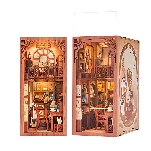 Fsolis DIY Book Nook Kit, The Secret Rhythm Puppenhaus Miniatur Haus Kit mit LED Leuchten und Einsteckbar Staubschutzplatte,3D Puzzle Buchstützen aus Holz, Kreative Geschenke für Jungen und Mädchen von Fsolis
