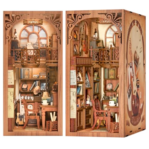 Fsolis DIY Book Nook Kit, The Secret Rhythm Puppenhaus Miniatur Haus Kit mit LED Leuchten und Einsteckbar Staubschutzplatte,3D Puzzle Buchstützen aus Holz, Kreative Geschenke für Jungen und Mädchen von Fsolis