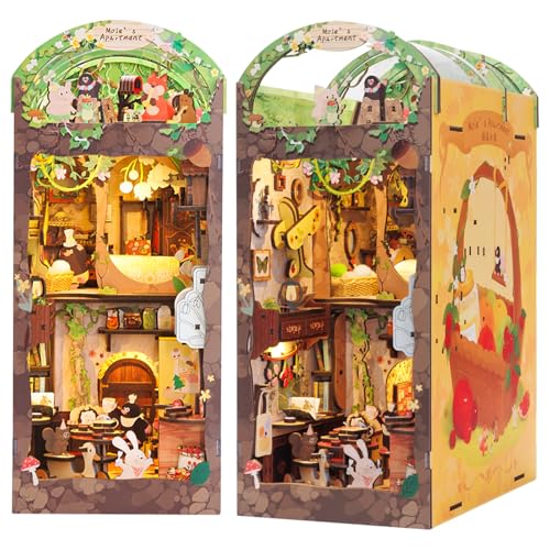 Fsolis DIY Book Nook Kit,Puppenhaus Miniatur Haus Kit mit LED Leuchten und Einsteckbar Staubschutzplatte,3D Puzzle Buchstützen aus Holz,Book Nook Kreative Geschenke für Jungen und Mädchen von Fsolis