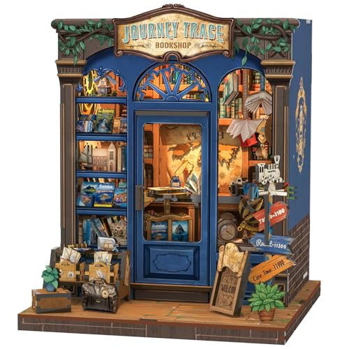 Fsolis DIY Book Nook Kit - Holz Puppenhaus Bausatz, Miniatur Tiny House Bastelset für Bücherregal Deko, Kreatives Home Desk & DIY Geschenkidee(Journey Trace Bookshop) von Fsolis