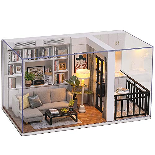 Fsolis DIY Puppenhaus-Miniatur-Kit mit Möbeln, 3D-Holz-Miniaturhaus mit Staubschutz und Musikbewegung, Miniatur-Puppenhaus-Kit von Fsolis