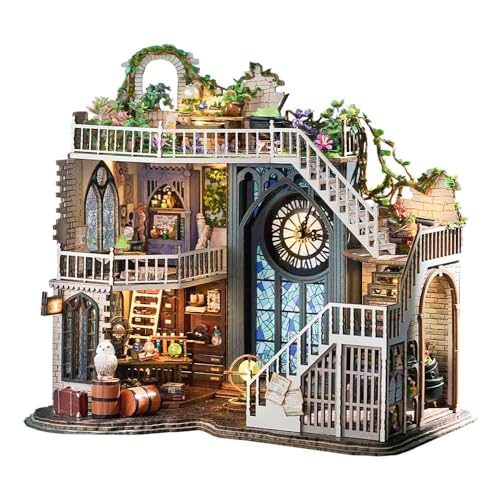 Fsolis DIY Puppenhaus aus Holz, Maßstab 1:24, Puppenhaus-Miniatur mit Möbeln und Staubschutz, handgefertigtes Handwerk, Miniatur-Puppenhaus-Set für Teenager und Erwachsene von Fsolis