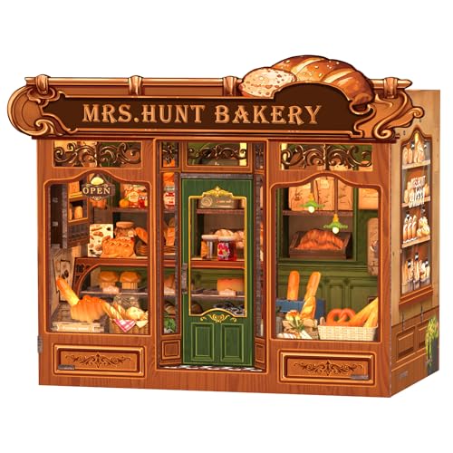 Fsolis DIY Puppenhaus & Book Nook Kit Bausatz Modernes Miniaturhaus mit LED-Beleuchtung - Holzpuzzle Kit inkl,Möbelset & Dekorationszubehör,Die kreativsten Geschenke(MRS.Hunt Bakery) von Fsolis