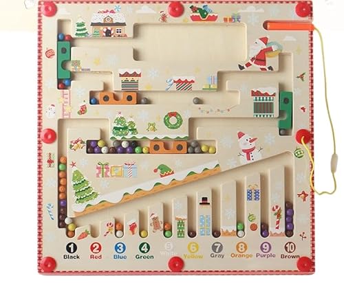 Montessori Spielzeug Magnetspiel Labyrinth ab 2 3 4 5 Jahre, Zahlen und Farben Lernen Sortierspiel, Kinderspielzeug Magnetic Spiel, Lernspiele Motorikspielzeug, Holzspielzeug Geschenk für Kinder von Ftemglo