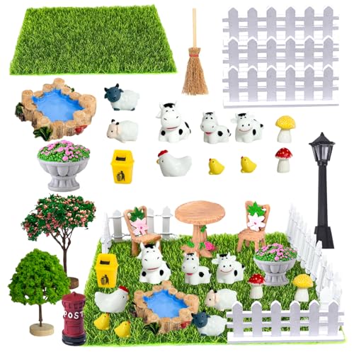 Ftrule 25 Stück Miniatur Garten Zubehör, Puppenhaus Zubehör Garten, Mini Garten Möbel Deko Set, Mini Garten Dekoration Set, mit Kunstrasen, Tiere, Baum, Zaun, für DIY Puppenhaus, Feegarten Ftrule 25 Stück Miniatur Garten Zubehör, Puppenhaus Zubehör Garten, Mini Garten Möbel Deko Set, Mini Garten Dekoration Set, mit Kunstrasen, Tiere, Baum, Zaun, für DIY Puppenhaus, Feegarten von Ftrule