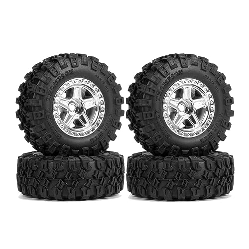 Fubdnefvo 1,0-Beadlock-Felgen-Reifen-Set für 1/24 RC Crawler Axial SCX24 Deadbolt Kit, Silber von Fubdnefvo