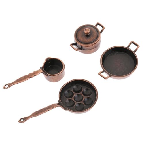 Fubdnefvo Puppenhaus Miniaturküche Kochgeschirr 4 Stück Metall von Fubdnefvo