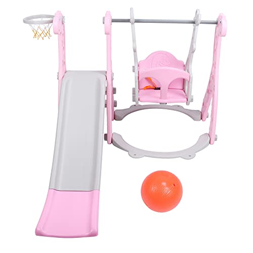 Kleinkindkletterspiel -Set mit Rutschenschwung und Basketball Hoop Indoor Outdoor Safe Activity Center für (Rosa) von Fuchooky