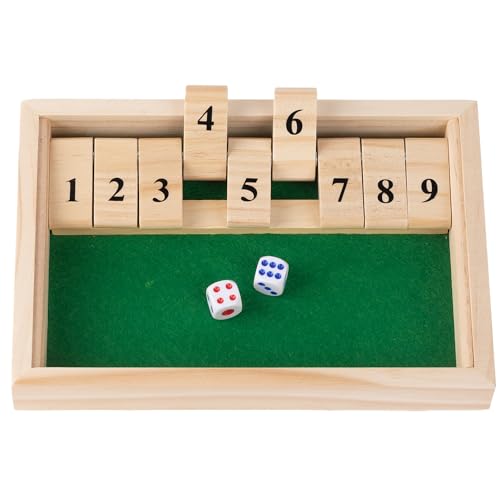 Fueegue Shut The Box Würfelspiel Holzbrett Mathe Zahlenspiel Family Pub Bar 1-4 Spieler mit 10 farbigen Würfeln für Erwachsene Kinder 3 4 5 von Fueegue
