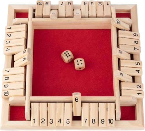 Fueegue Shut The Box 2-6 Spieler Würfelspiel Holz Brettspiele 8 Würfel Tischspiele Mathematik Lernspielzeug Schließ die Box Würfelspiel Holzbrett Mathe Zahlenspiel Holz Brettspiel (4 Reihen-12, Rose) von Fueegue