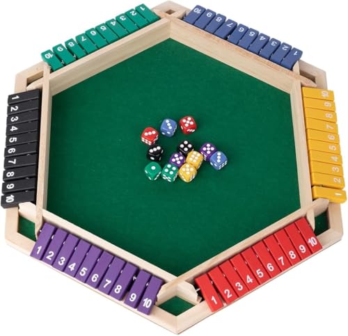 Shut The Box 2-6 Spieler Würfelspiel Holz Brettspiele 8 Würfel Tischspiele Mathematik Lernspielzeug Schließ die Box Würfelspiel Holzbrett Mathe Zahlenspiel Holz Brettspiel (6 Reihen-10, farbig) von Fueegue