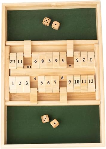Shut The Box 2-6 Spieler Würfelspiel Holz Brettspiele 8 Würfel Tischspiele Mathematik Lernspielzeug Schließ die Box Würfelspiel Holzbrett Mathe Zahlenspiel Holz Brettspiel (Doppelreihe-12, Grün) von Fueegue