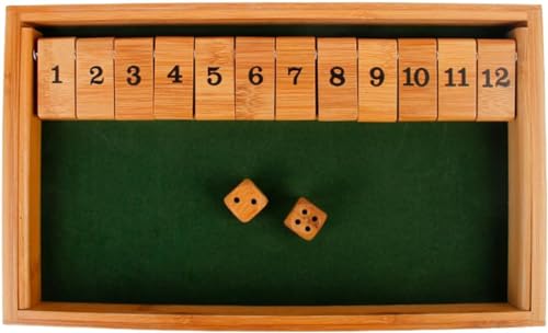 Shut The Box 2-6 Spieler Würfelspiel Holz Brettspiele 8 Würfel Tischspiele Mathematik Lernspielzeug Schließ die Box Würfelspiel Holzbrett Mathe Zahlenspiel Holz Brettspiel (einzelne Zeile-12, Grün) von Fueegue