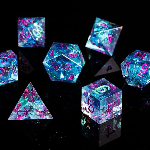 Fugacity DND-Würfel-Set, handgefertigt, scharfe Kanten, 7-teilig, Kunstharz, polyedrisches Würfel-Set, D&D-Würfel-Set mit Geschenkwürfeletui für RPG, MTG-Tischspiele (Lightning Purple) von FugaCity