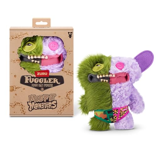 Fuggler Misfit Monsters 23 cm Serie 1 von ZURU, Funny Ugly Monster Plüschspielzeug (Count Underoo Mcgoo & Grin Grin - Green & Lilac Long & Curly Pile) von Fuggler