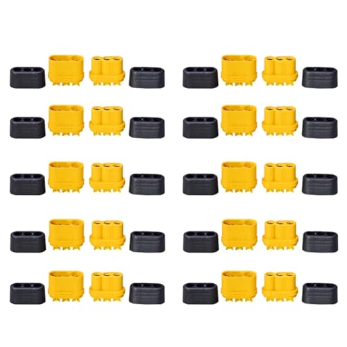 Fuhjythy 10 Paar MR60 MR 60 Feuerfester Dreiadriger Buchsen-Stecker mit Ummantelung 3,5 mm Messing Vergoldet für Lipo ESC RC-Modell von Fuhjythy