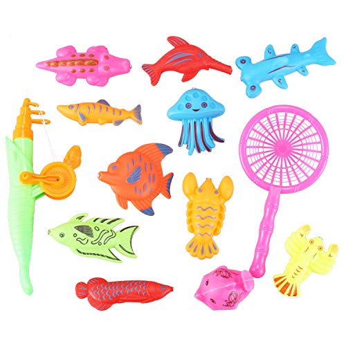 Fuhjythy Badespielzeug Angeln Fisch Modell Magnetische Badewanne Set Geschenk für Baby Kind - 15St von Fuhjythy