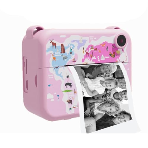 Fuhjythy Digitale Sofortbildkamera mit Druckpapier, Selfie-Videokamera für Kinder, Camcorder, Kamera, Spielzeug, Geschenk für Kinder, Hellrosa von Fuhjythy