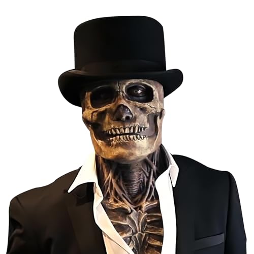 Fuikupe Halloween Maske Totenkopf Maske Vollkopf Skelett Maske mit beweglichem Kiefer für Cosplay Halloween Party Totenkopf Kopfbedeckung (Color 1) von Fuikupe