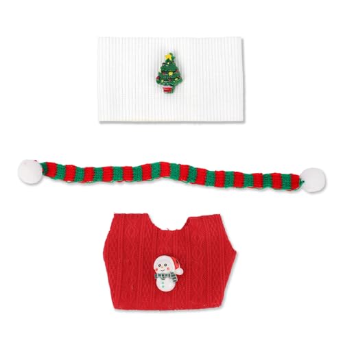 17 cm Puppenkleiderset, 3-Teilig Süßer Weihnachtsstil Pullover mit Minischal und Stirnbandmütze Bezauberndes Stylisches Rot-Grün-Weißes Feiertags Outfit Zubehör von Fukaisu