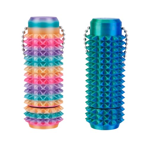 2stk Spiky Grippie Fidget-Schlüsselanhänger, Tragbares Rotierendes Spielzeug Mini-Rolled Stim Fokus-Entspannung Beruhigende Massage Ideal für Erwachsene und Geschenk (Grünblau und Regenbogen) von Fukaisu