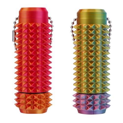 2stk Spiky Grippie Fidget-Schlüsselanhänger, Tragbares Rotierendes Spielzeug Mini-Rolled Stim Fokus-Entspannung Beruhigende Massage Ideal für Erwachsene und Geschenk (Orange Gold Grün & Rotgold) von Fukaisu