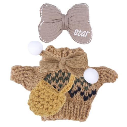 4 Teiliges Puppe Kleidungsset, Süßes Häkelkleidungsset mit Schleife Pullover Schal Paket Stilvolles AnkleideKleidungsset Outfit mit Zubehör für 17cm Große Puppen von Fukaisu