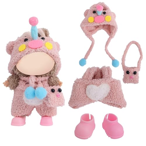 4stk Puppenkleidungsset, Rosa Outfit für 17cm Große Puppen Beinhaltet Kleidung Schuhe Tasche und Mütze Süße Accessoires Stylisches Spielzeugkostümset (Keine Puppe Enthalten) von Fukaisu