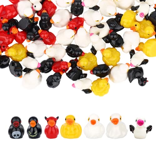 70stk Halloween-Mini-Enten aus Kunstharz, 7 Arten Winzige Harzenten Miniaturenten für Garten-Mikrolandschaft DIY Handwerk Halloween-Party-Dekoration von Fukaisu