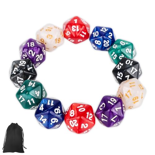Fukaisu 12 Stück Spindown D20 Würfel Set in 6 Farben, 20-Seitig MTG Token Zählerwürfel für MTG TCG Kartenspielzubehör mit Aufbewahrungstasche von Fukaisu