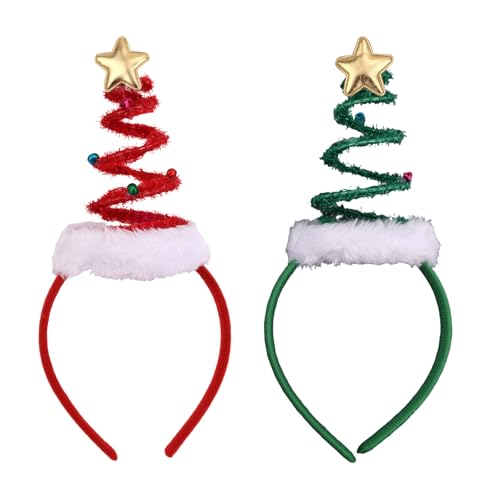 Fukaisu 2stk Federndes Weihnachten Stirnband, Federndes Party Stirnband mit Sternaufsatz für Weihnachtsfeiern Einheitsgröße(Grün und Rot) von Fukaisu