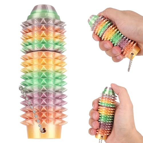 Fukaisu 3-in-1 Schmerz Stim Fidget Spielzeug, Druckknopf klick & Spinner Stacheliger Stim Schlüsselanhänger Tragbare Sensorische Spielzeuge für Erwachsene Kinder Druckangst (Makronen Farbe) von Fukaisu