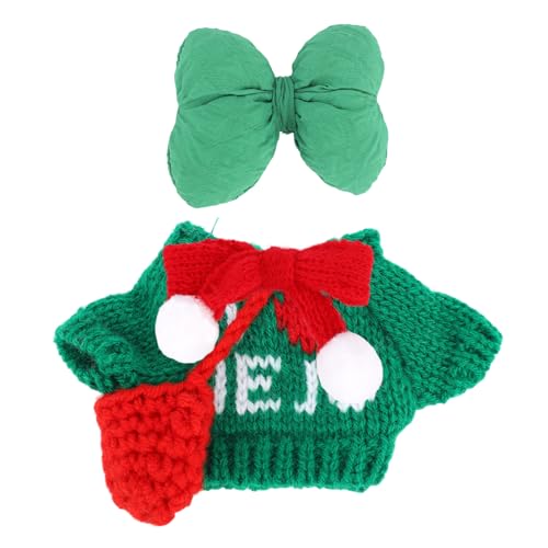 Fukaisu 4stk Plüschpuppen Kleidung, Handgefertigte Puppenkleidung mit Weihnachtsmotiv Schleifenpullover Schal Paket Geeignet für 17 cm Große Personen im Stehen/Sitzen (Grün und Rot) von Fukaisu