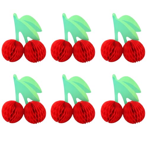 Fukaisu 6 Stück Kirsch-Tischdekoration, Kirsch-Geburtstagsparty-Dekoration Hängende Obstwabe Kreativ Obst-Papierlaterne für Decke Babyparty Tischdekoration (Rot) von Fukaisu
