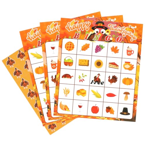 Fukaisu Bingo Karten für 24 Spieler, Bingo Spielkarten Kinder Partyzubehör Feste für Aktivitäten im Familienunterricht Feiertagsbasteln (Thanksgiving) von Fukaisu
