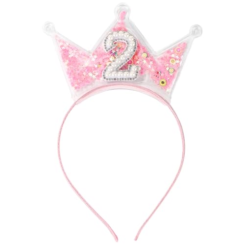 Fukaisu Geburtstags Kronen Stirnband, Kleinkinder Prinzessinnen Krone 2 Jahre Alt Prinzessin Mädchen Rosa Haarschmuck zum 2. Geburtstag von Fukaisu