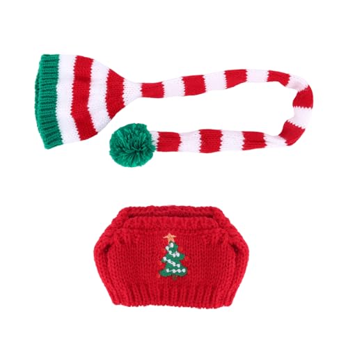 Fukaisu Weihnachtskleidung für Puppen, 17cm Weihnachtsoutfits Zubehör Gestrickter Schal Hut & Pullover für Plüschpuppe Urlaubskostüm von Fukaisu