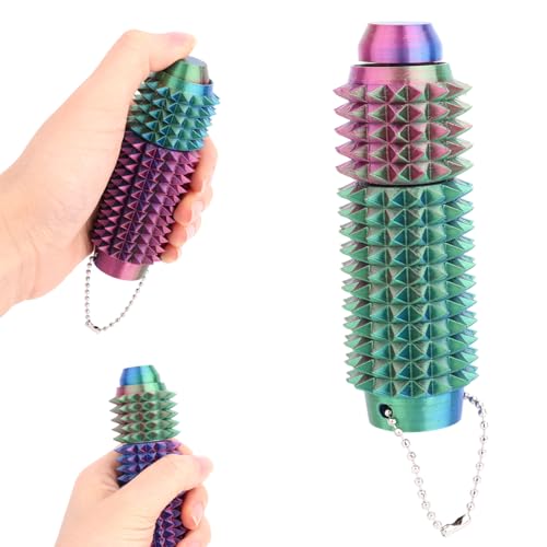 Handgehaltene Stachelige Fidget Rolle, Textur Schmerzstimulierende Fidget Kugel mit Schlüsselanhänger Lustig 3-in-1 Knopfklick Stachelrolle für Erwachsene Konzentration & Entspannung von Fukaisu