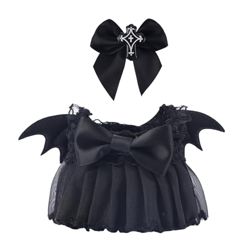 Puppenkleidung Halloween, 17cm Monster Puppenkostüm Schwarzes Gothic Dämonenkleid und Schleife Modische Halloween Outfit Accessoires Ideal zum Ankleiden Plüschtieren zur Präsentation von Fukaisu