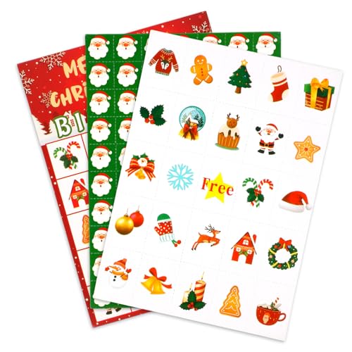 Weihnachts-Bingo-Spiel Set, 24 Spieler Weihnachts-Bingo-Karten Basteln Spaß Winterferien-Partyspiel für Kinder und Erwachsene Familie Schul- und Klassenzimmeraktivitäten Partygeschenke von Fukaisu