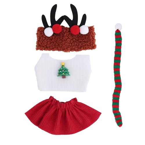 Weihnachts-Puppenkleider, Winter-Oberteil Rock & Gestrickter Schal für 17cm/15cm Puppe Festliche Outfits Set Süße Weihnachts-Kostüm Zubehör (mit Hut) von Fukaisu