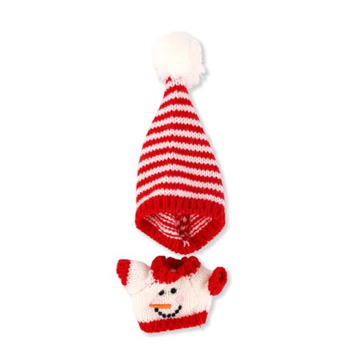Weihnachts-Puppenkleidung-Set, Festliche Outfits für 17cm/15cm Puppen Gestrickte Mütze & Pullover Winter Plüsch-Kostümzubehör (Rot-Weiß Gestreift) von Fukaisu