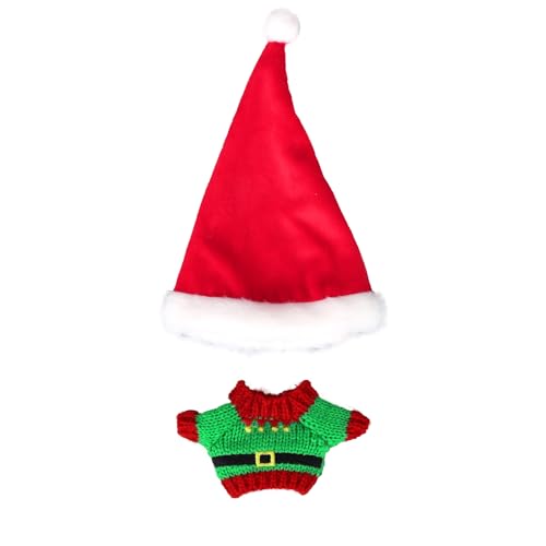 Weihnachts-Puppenkleidungsset, Süßes Weihnachtskostüm Inklusive Modischer Weihnachtsmannmütze und Pullover Feiertags-Outfits für 17cm Große Puppen Ausstellungszubehör (Nur Kleidung) von Fukaisu