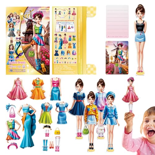 Fukamou Anziehspiele, Anziehspielzeug - Magnet People Outfit Und Zubehörteile Anziehset | Kreatives Magnetisches Anzieh-Stickerbuch Für -Reise-Spieltermine von Fukamou