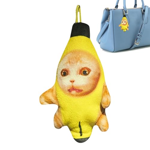 Fukamou Bananenkatzenspielzeug, Bananenkatzenplüsch | Weinende Bananenkatze Plüsch - Niedlicher, trauriger Bananenkatzen-Schlüsselanhänger mit Sound, lustige, glückliche Katze, Stofftiere, Kissen, von Fukamou
