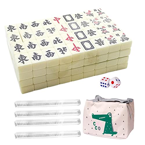Fukamou Chinesisches Mahjong-Spielset - 144 Stück Mini-Mahjong-Fliesen, Reise-Mah-Jong-Set Mit Aufbewahrungstasche, Traditionelle Chinesische Version, Familien-Brettspiele, Partyzubehör von Fukamou