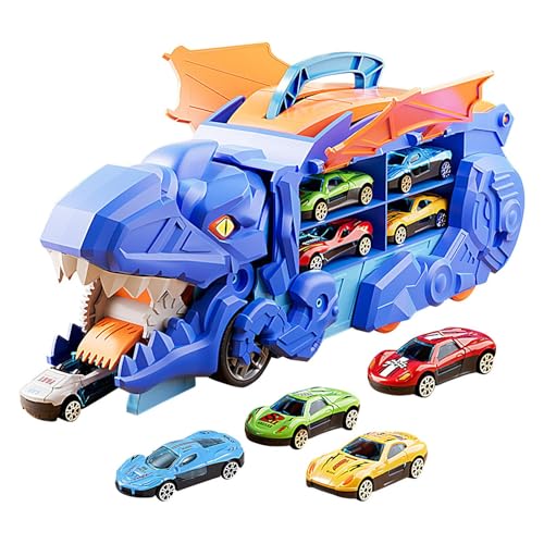 Fukamou Dinosaurier-Transport-LKW,Dinosaurier-LKW-Spielzeug - Dinosaurier-Truck Mit 12 Rückziehautos | Spielzeugfahrzeuge Schienenset -Transporter- Mit Faltbarer Schiene, Kleinkindauto-Spielzeugset von Fukamou