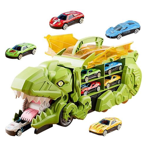 Fukamou Dinosaurier-Transport-LKW,Dinosaurier-LKW-Spielzeug - Dinosaurier-Truck Mit 12 Rückziehautos | Spielzeugfahrzeuge Schienenset -Transporter- Mit Faltbarer Schiene, Kleinkindauto-Spielzeugset von Fukamou