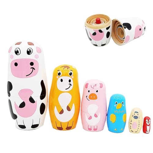 Fukamou Hölzerne Nistpuppen,Russische Puppen - Sechsschichtige Holztiere -Puppe - Handgefertigte Tierische -Ostereier, Niedliches Cartoon-Stapelspielzeug-Set Für Ostern Fukamou Hölzerne Nistpuppen,Russische Puppen - Sechsschichtige Holztiere -Puppe - Handgefertigte Tierische -Ostereier, Niedliches Cartoon-Stapelspielzeug-Set Für Ostern von Fukamou